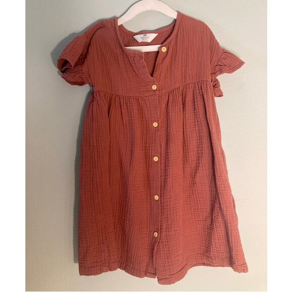 H&M Cotton Muslin Sweet Flutter Sleeve Dress Button Front ~ Sz S 6-7 ~ Adorable - Picture 1 of 5